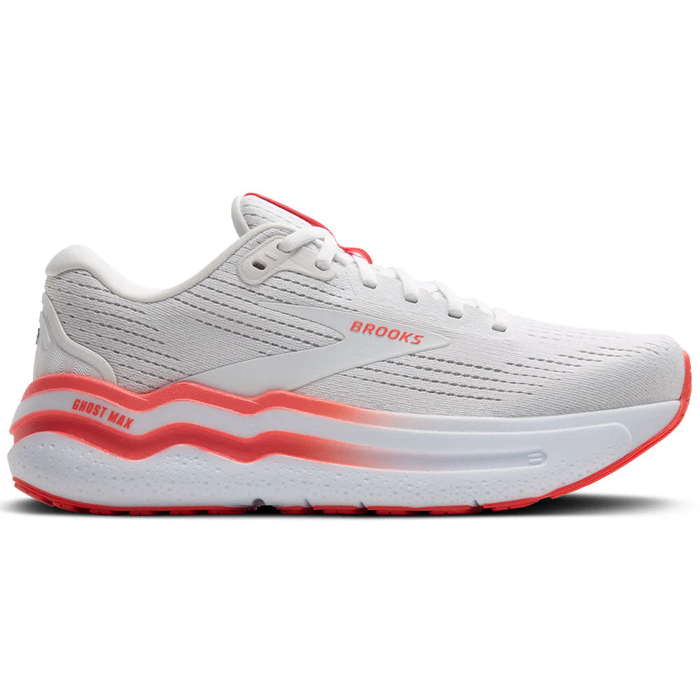 Women's Brooks Ghost Max 2, White/Hot Coral, 8 B Medium