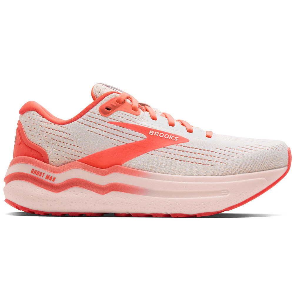 Women's Brooks Ghost Max 2, White/Peach/Coral, 8.5 B Medium