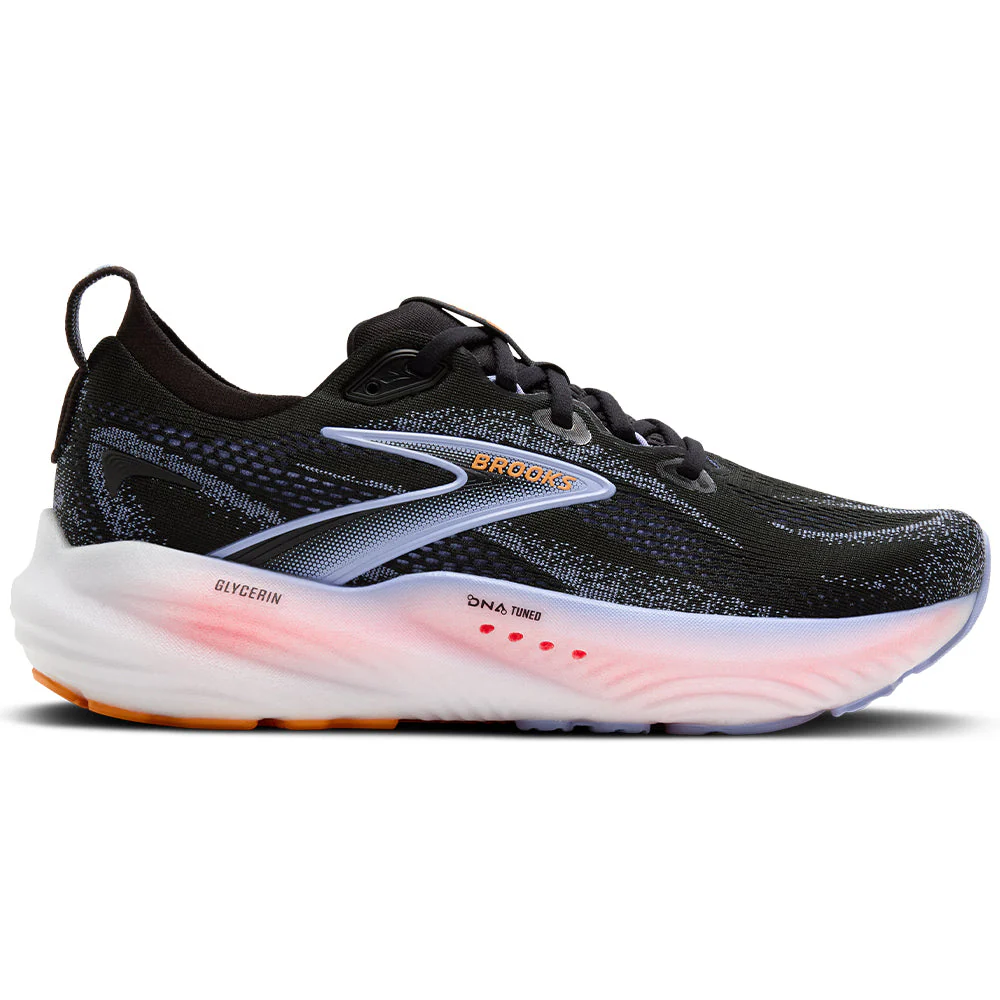 Women's Brooks Glycerin 22, Black/Blue Heron/Orange, 10 B Medium