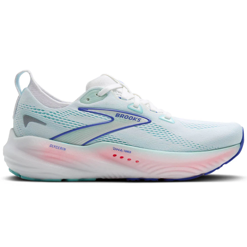 Women's Brooks Glycerin 22, White/Limpet Shell/Amparo Blue, 6 B Medium