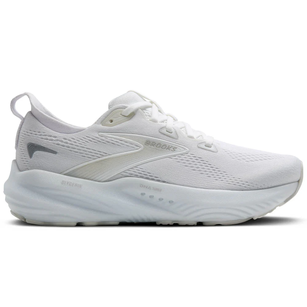 Women's Brooks Glycerin 22, White/White/Grey, 7 D Wide