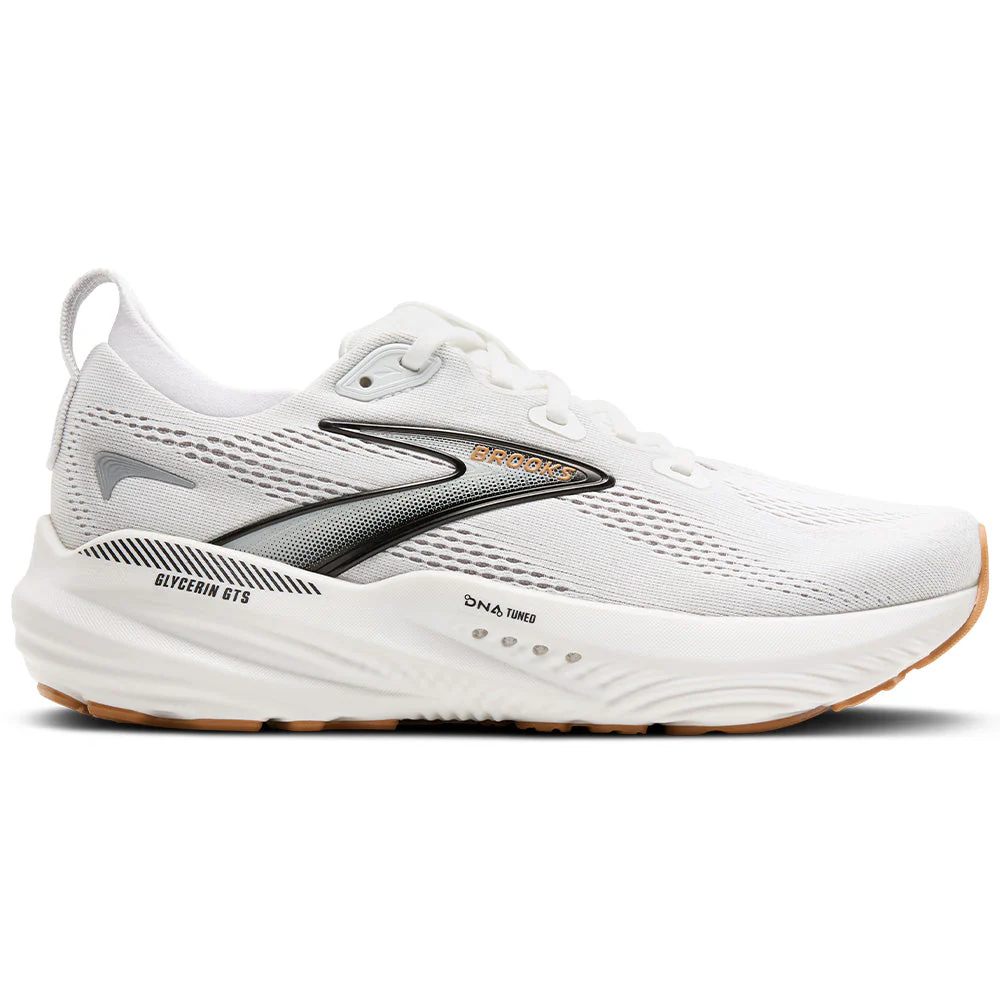 Women's Brooks Glycerin GTS 22, White/Grey/Black, 10 B Medium
