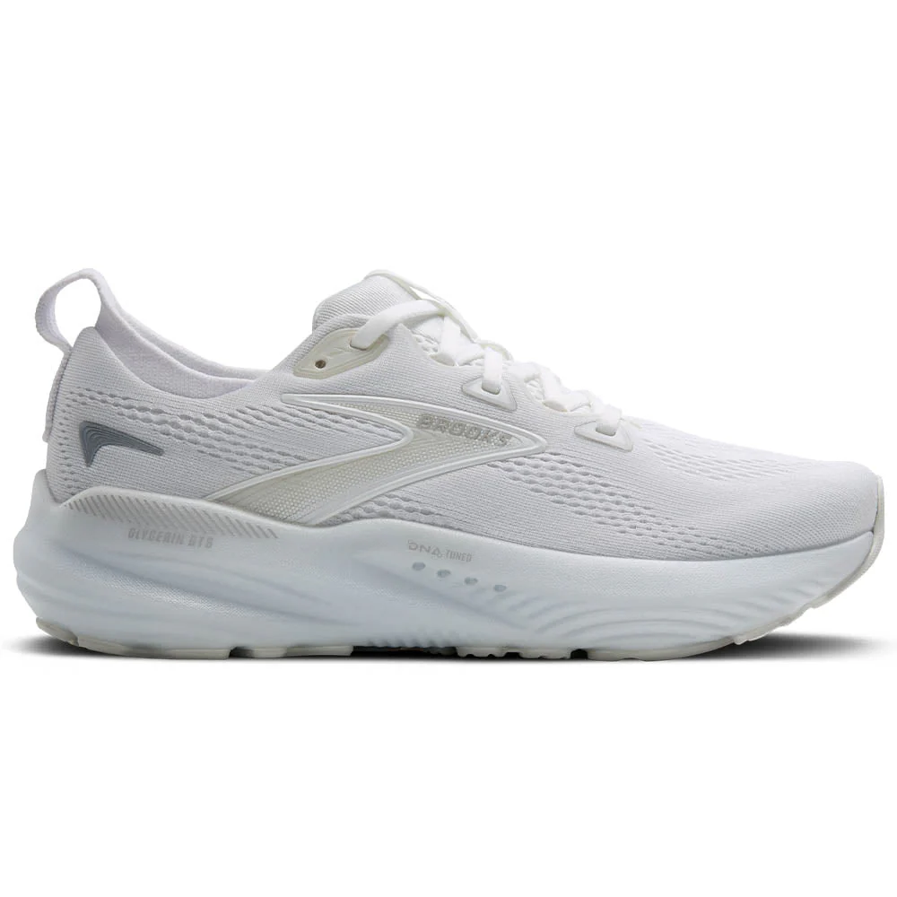 Women's Brooks Glycerin GTS 22, White/White/Grey, 9 D Wide