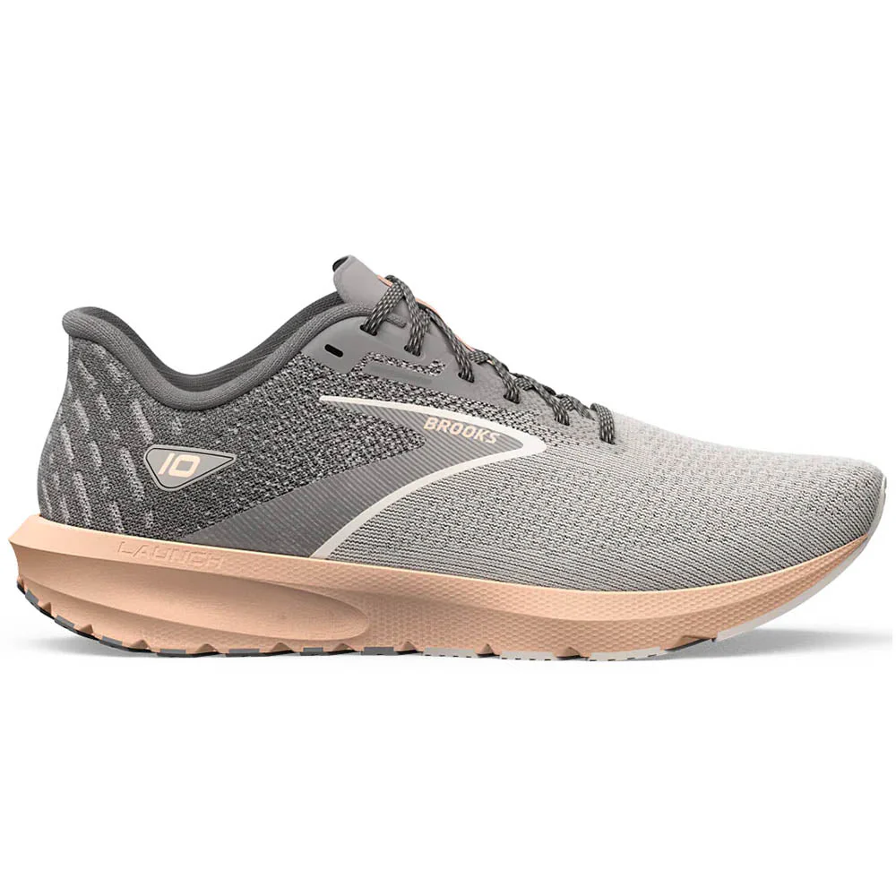 Women's Brooks Launch 10, Grey/Crystal Grey/Pale Peach, 11 B Medium