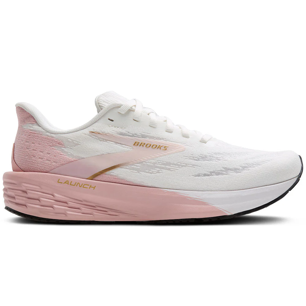Women's Brooks Launch 11, White/Gold/Pink, 5 B Medium