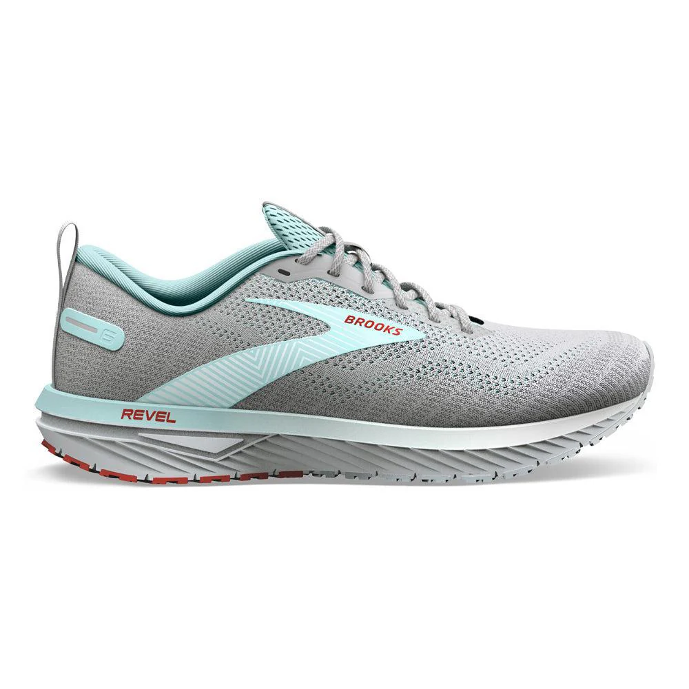 Women's Brooks Revel 6, Oyster Mushroom/Alloy/Blue, 10 B Medium