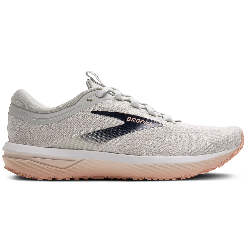 Women's Brooks Revel 7, Oyster/White/Tropical Peach, 6.5 B Medium