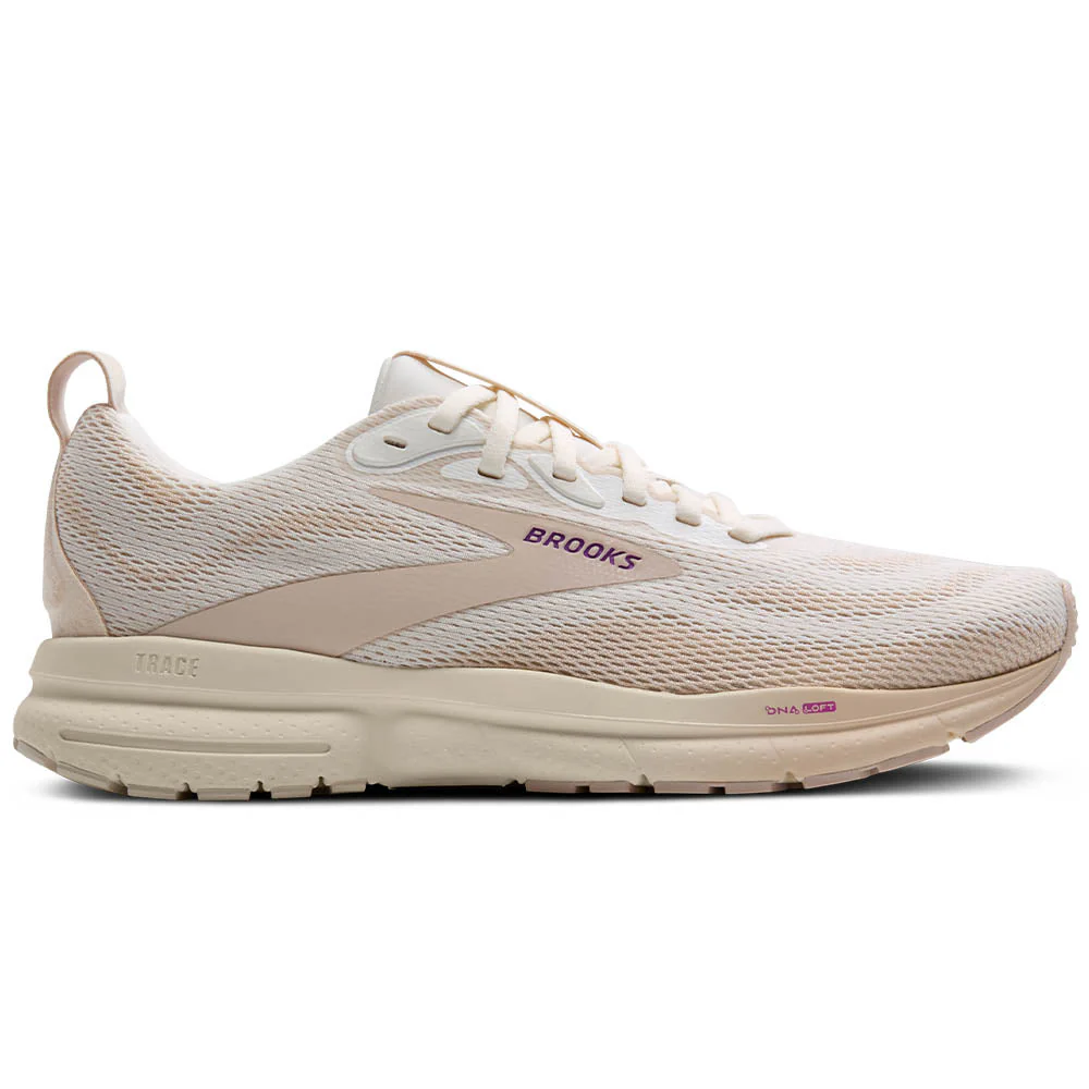 Women's Brooks Trace 4, Coconut Milk/Almond/Purple, 8 B Medium