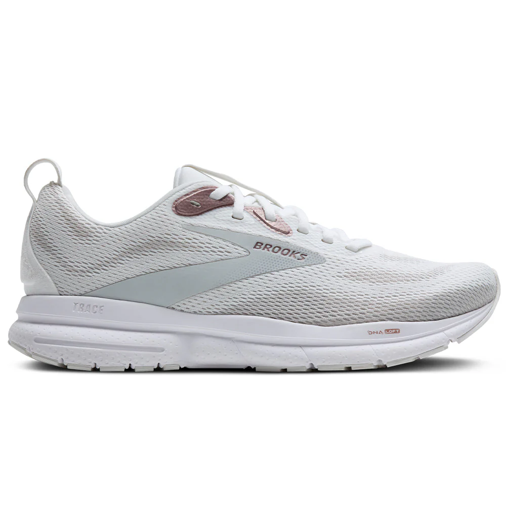 Women's Brooks Trace 4, White/Oyster/Rose, 10 B Medium