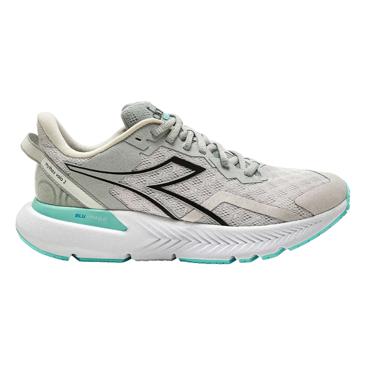Women's Diadora Mythos Blushield Volo 3, Silver/Black, 10 B Medium