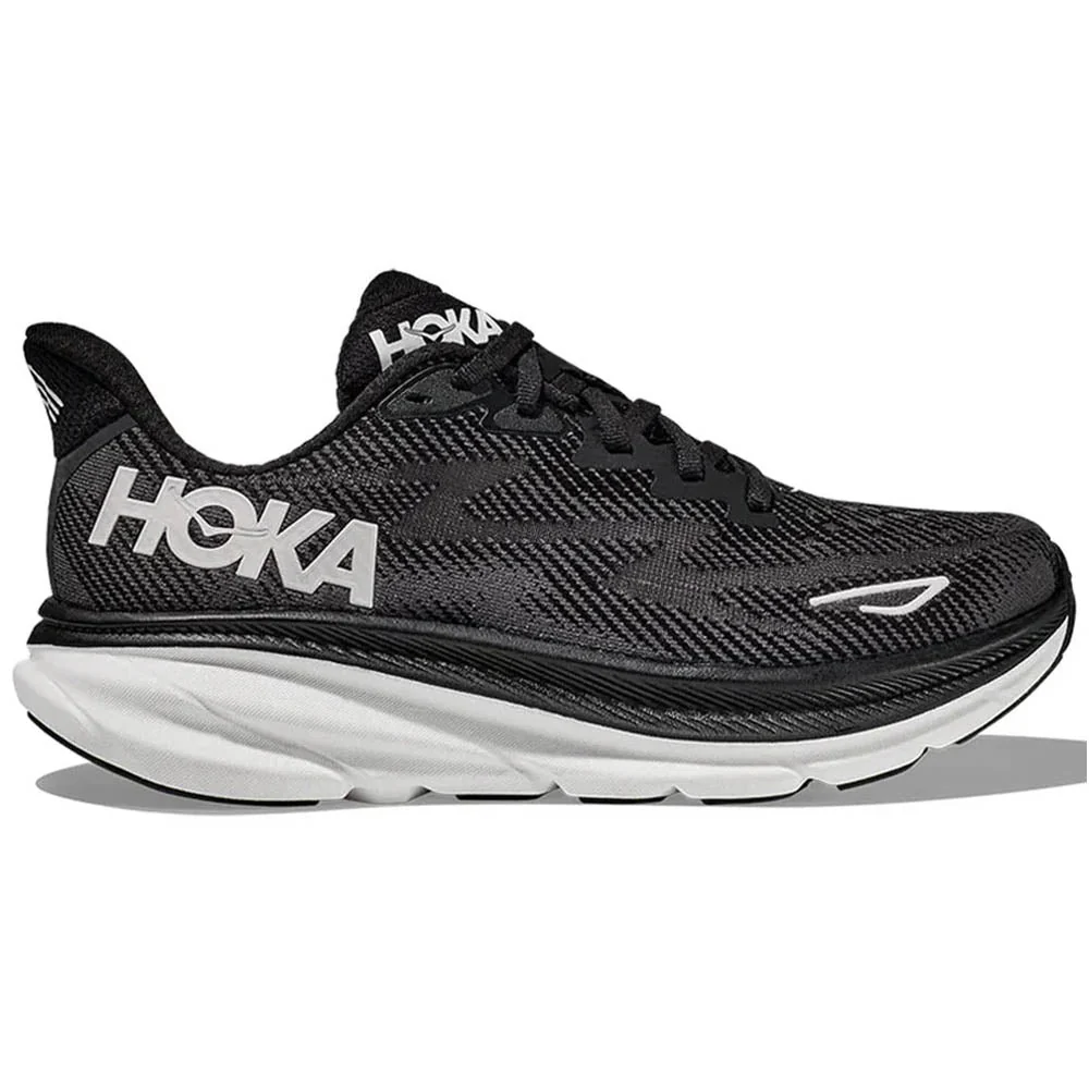 Women's Hoka Clifton 9, Black/White, 12 B Medium