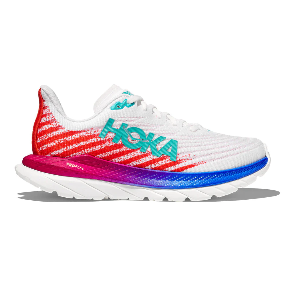 Women's Hoka Mach 5, White/Flame, 9.5 B Medium