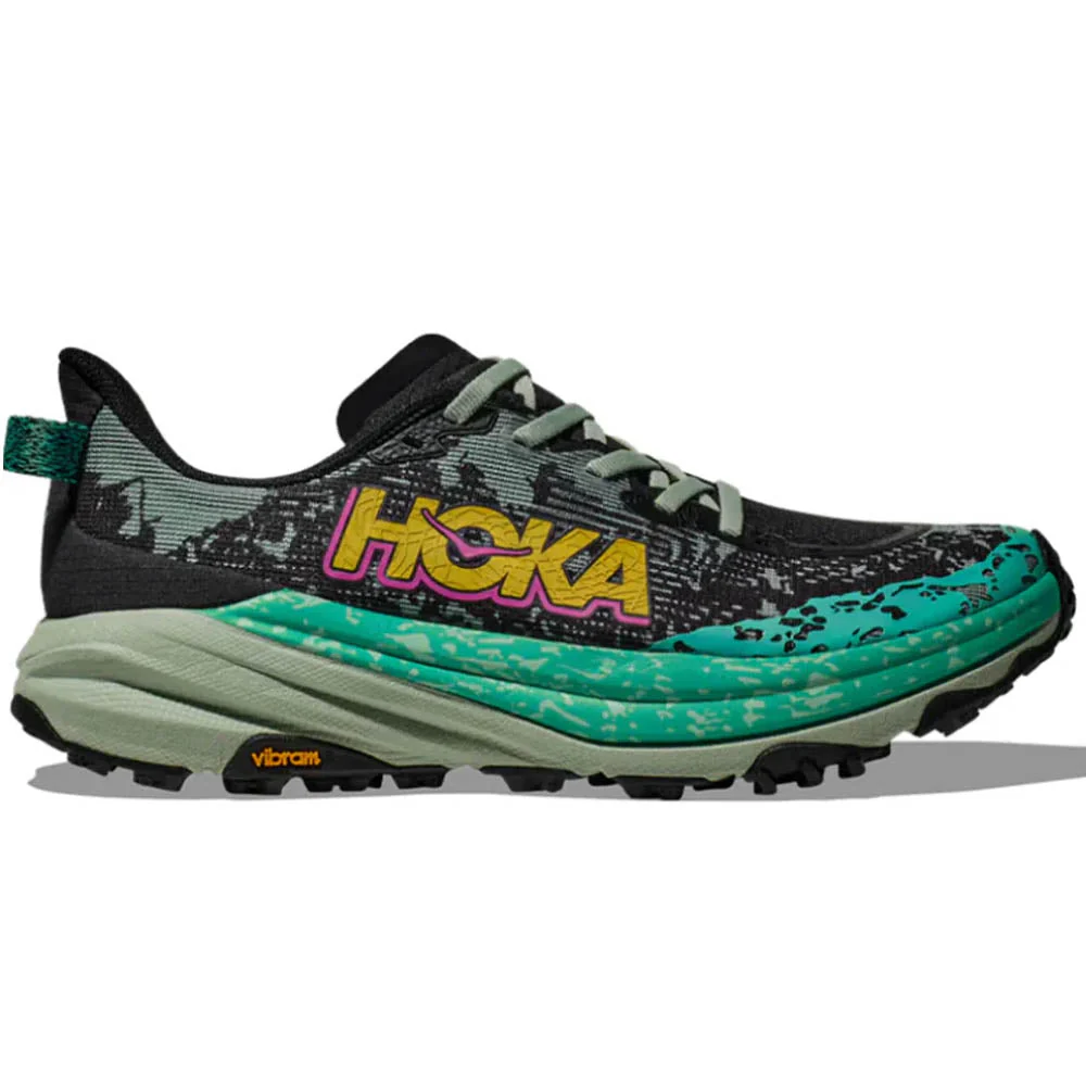 Women's Hoka Speedgoat 6, Black/Aloe Vera, 7 B Medium