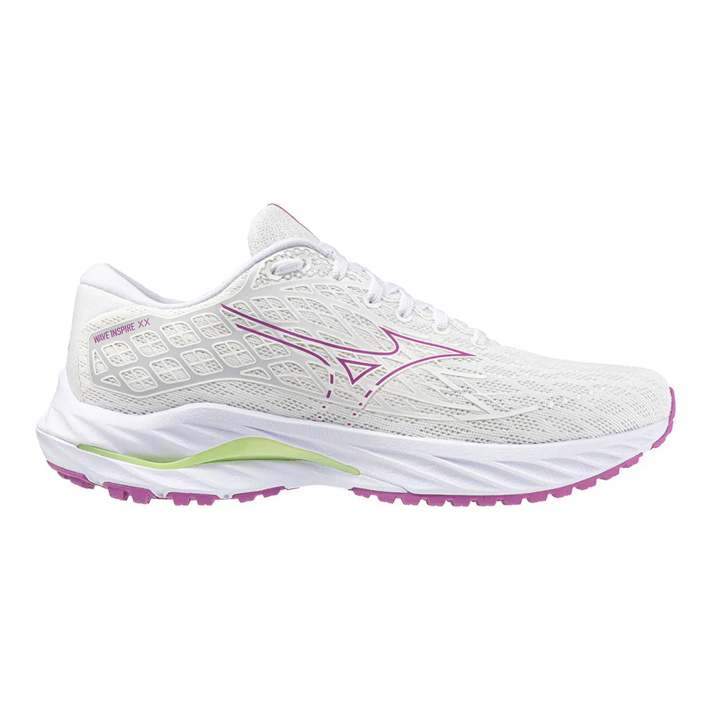 Women's Mizuno Wave Inspire 20, White-Rosebud, 6.5 B Medium