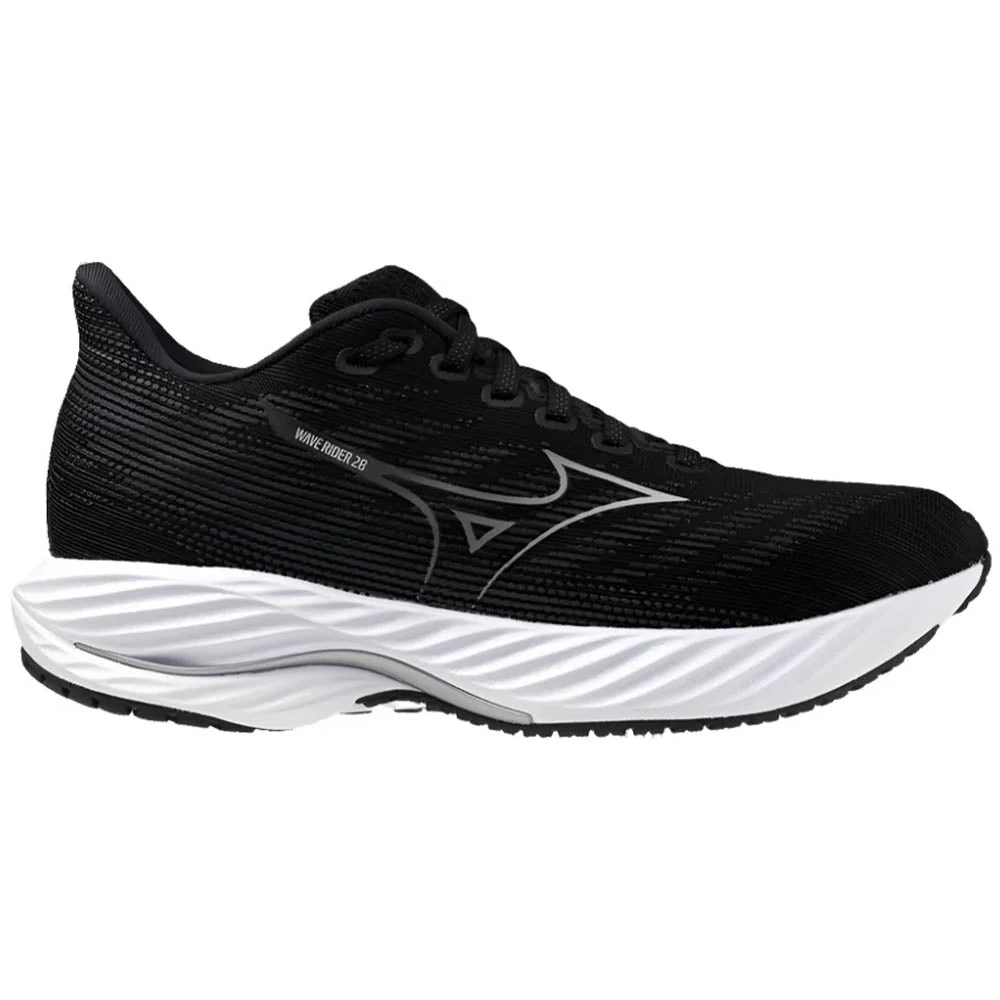 Women's Mizuno Wave Rider 28, Black/Harbor Mist, 6 B Medium