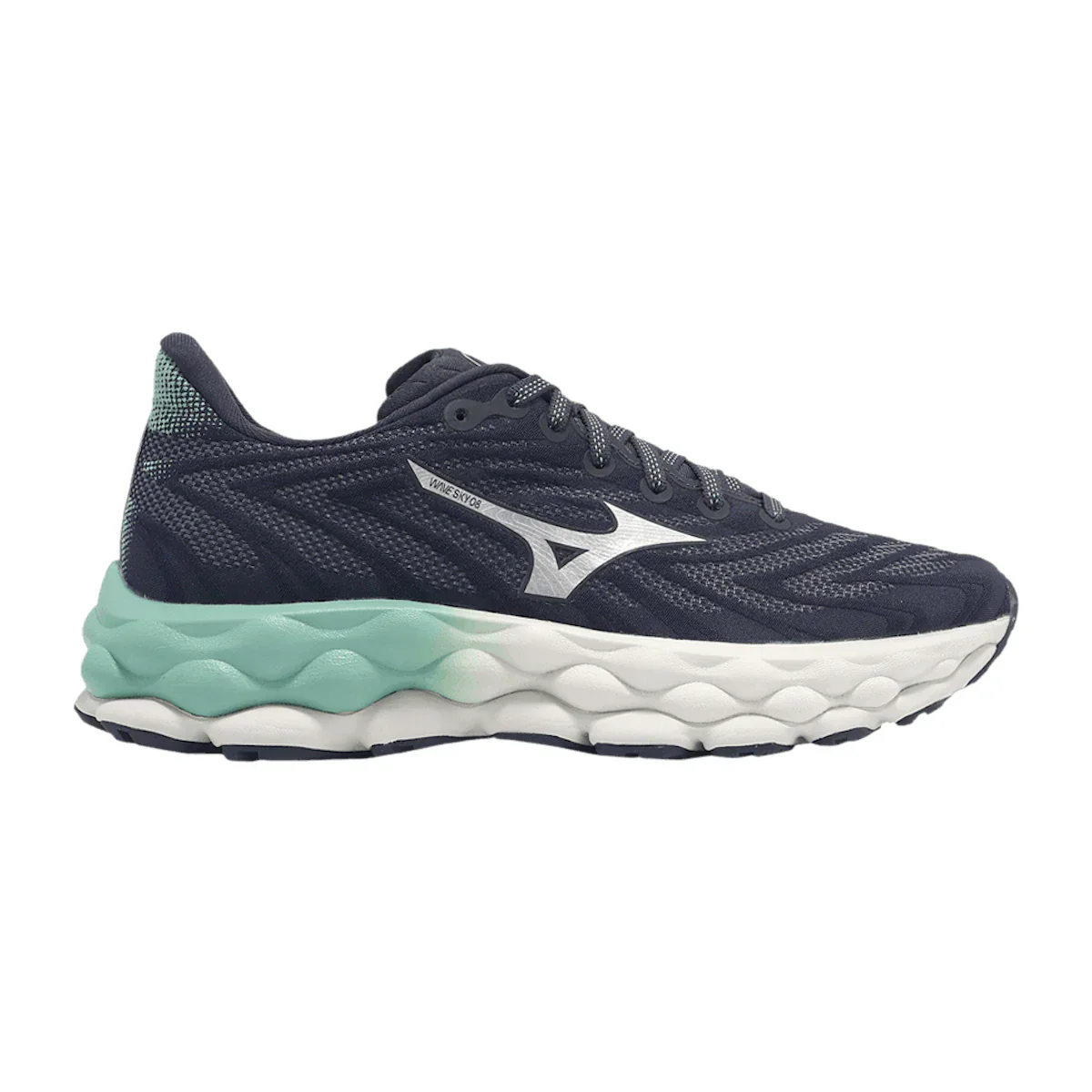 Women's Mizuno Wave Sky 8, India Ink/Silver, 6.5 B Medium