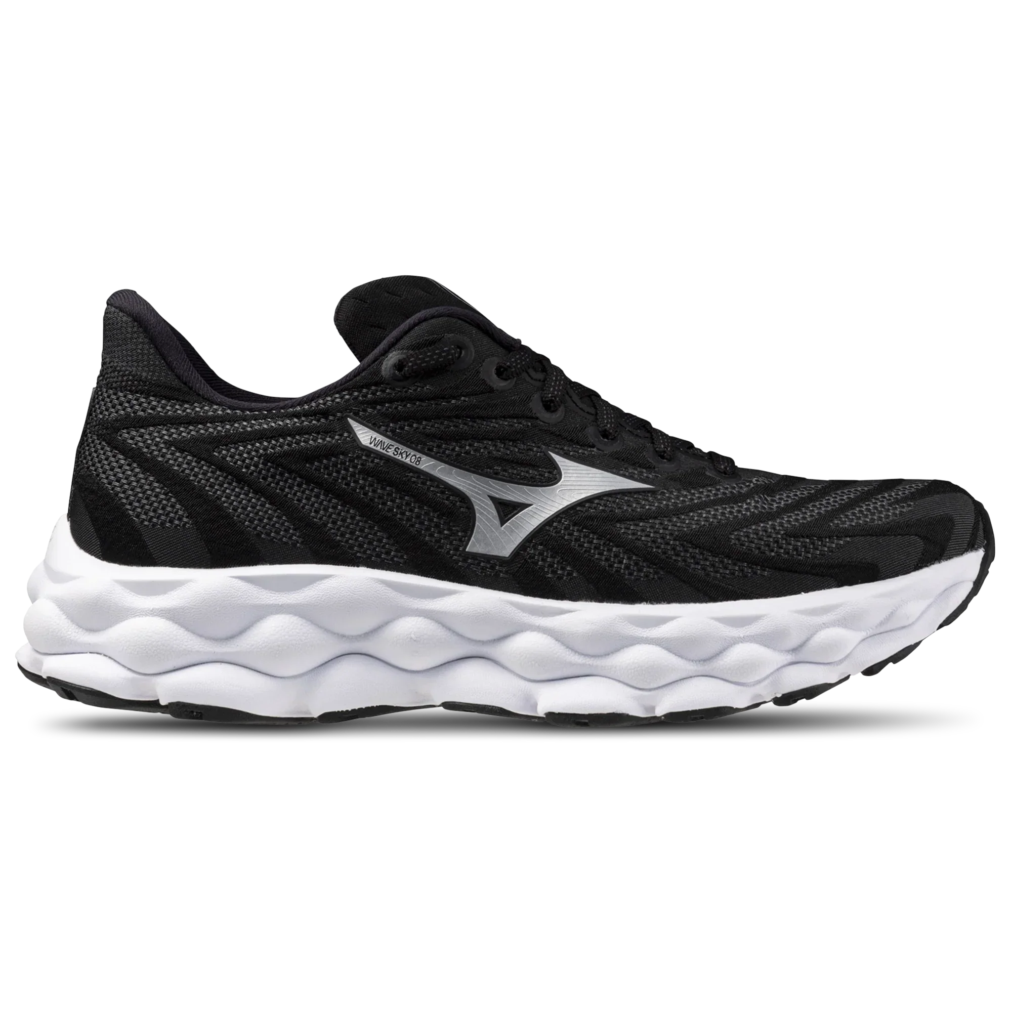 Women's Mizuno Wave Sky 8, Black/Silver, 8.5 B Medium