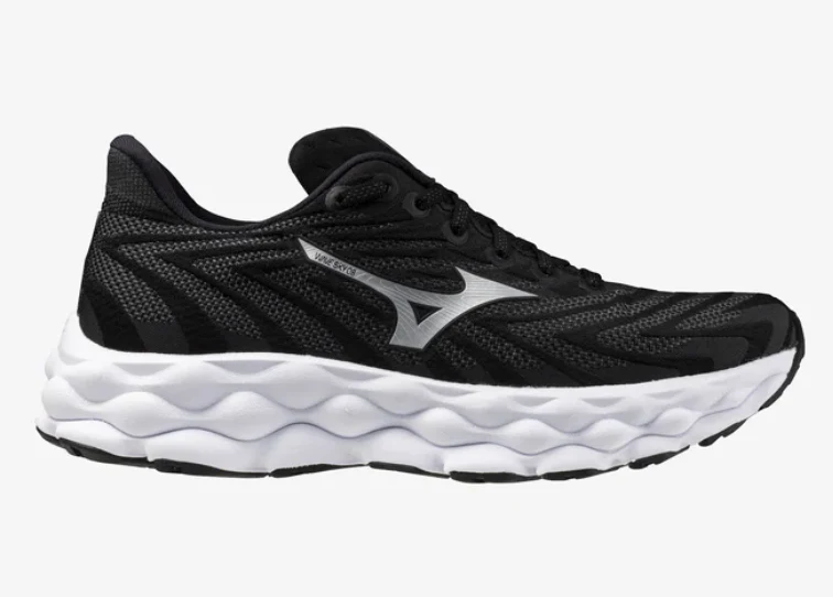 Women's Mizuno Wave Sky 8, Black/White, 8 D Wide