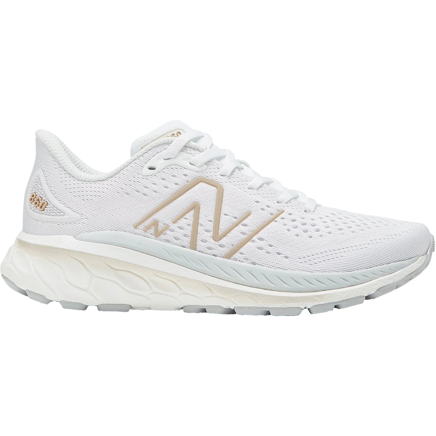 Women's New Balance Fresh Foam X 860v13, White/Light Aluminum/Light Gold Metallic, 11 D Wide