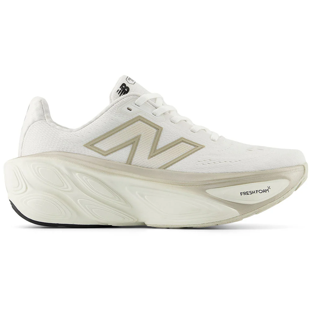 Women's New Balance Fresh Foam X More v5, White/Sea Salt/Light Gold Metallic, 10.5 D Wide