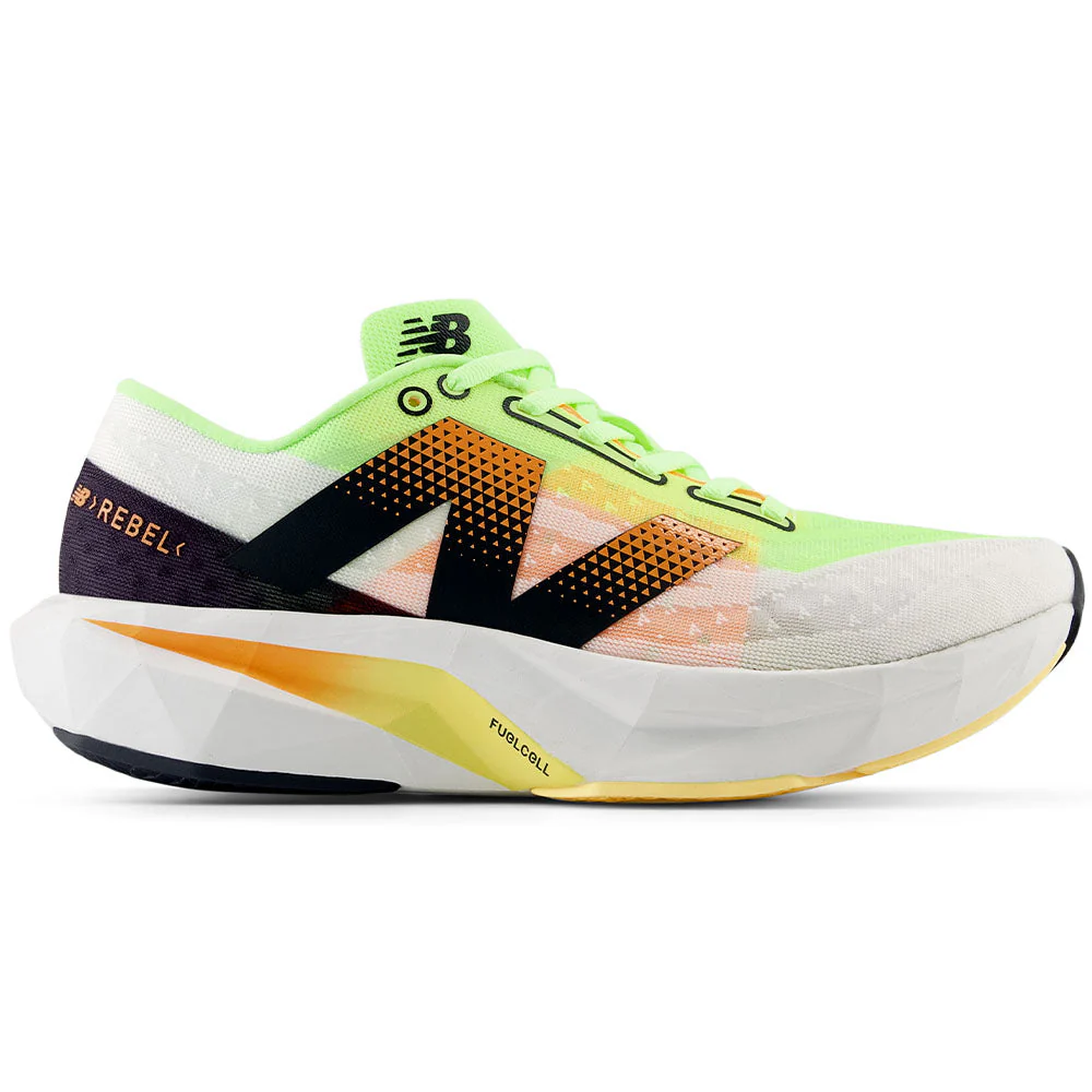 Women's New Balance FuelCell Rebel v4, White/Bleached Lime Glo/Hot Mango, 8.5 B Medium