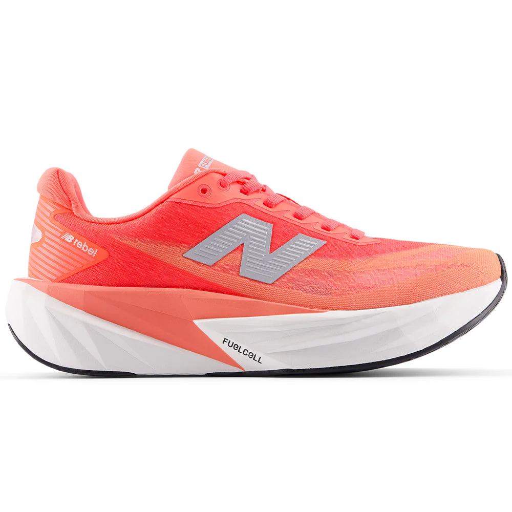 Women's New Balance FuelCell Rebel v5, Urgent Red/NB 103 White/Silver Metallic, 10.5 B Medium