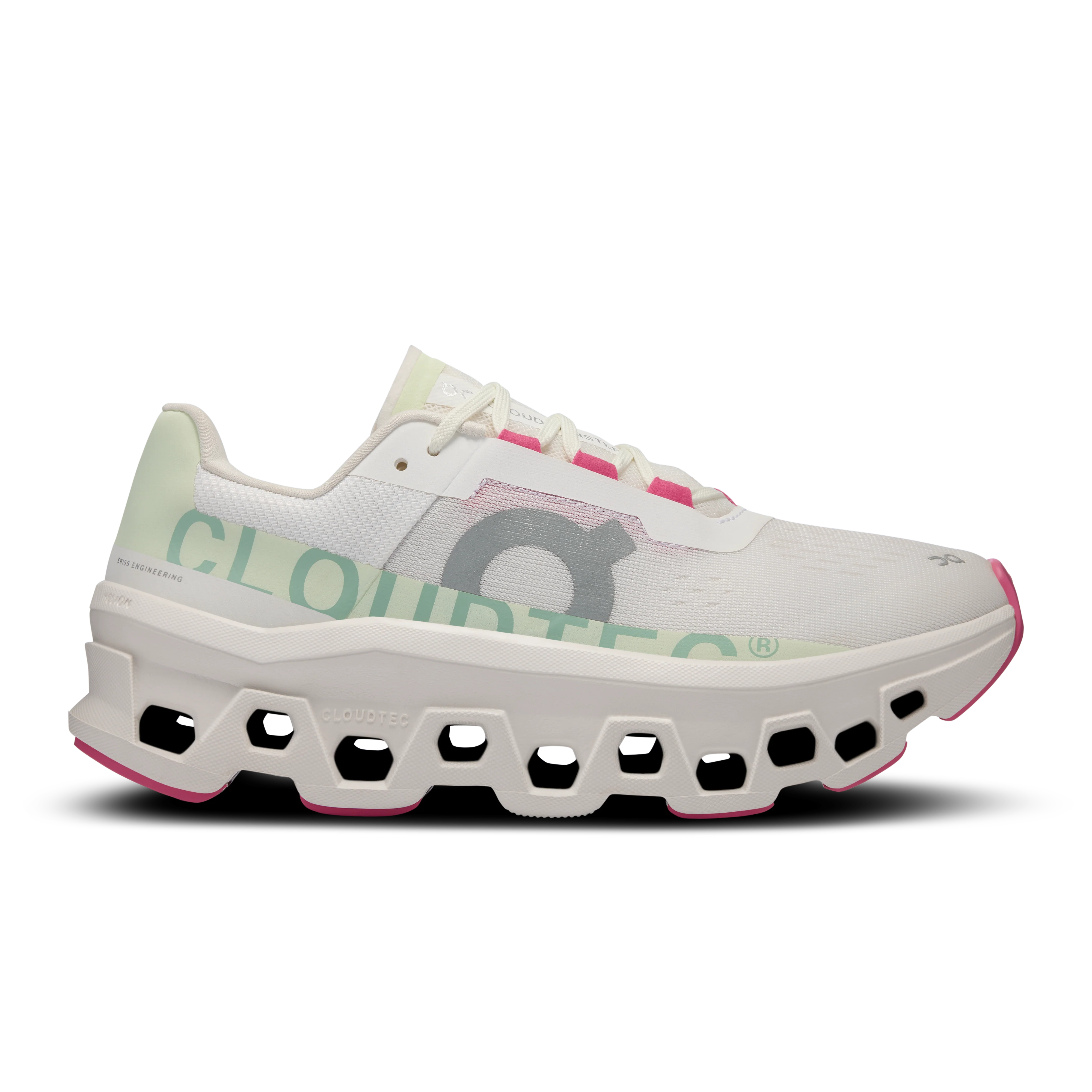 Women's On Cloudmonster, White/Lima, 5 B Medium