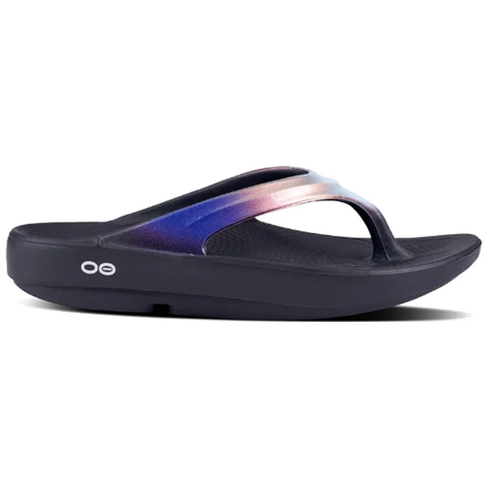 Women's OOFOS Oolala Luxe Sandal, Black/Calypso, 10 B Medium