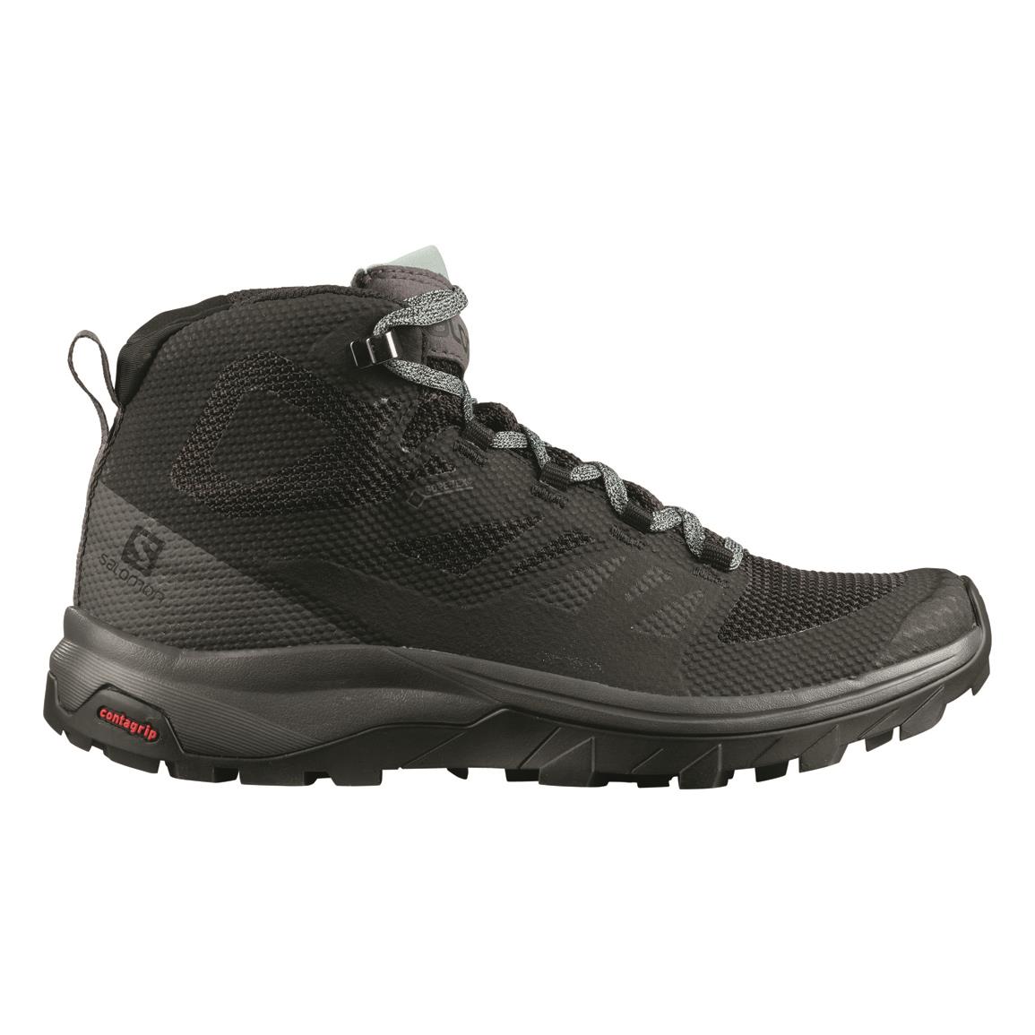 Women's Salomon Outline Mid GTX, Black/Magnet/Green Milieu, 7.5 B Medium