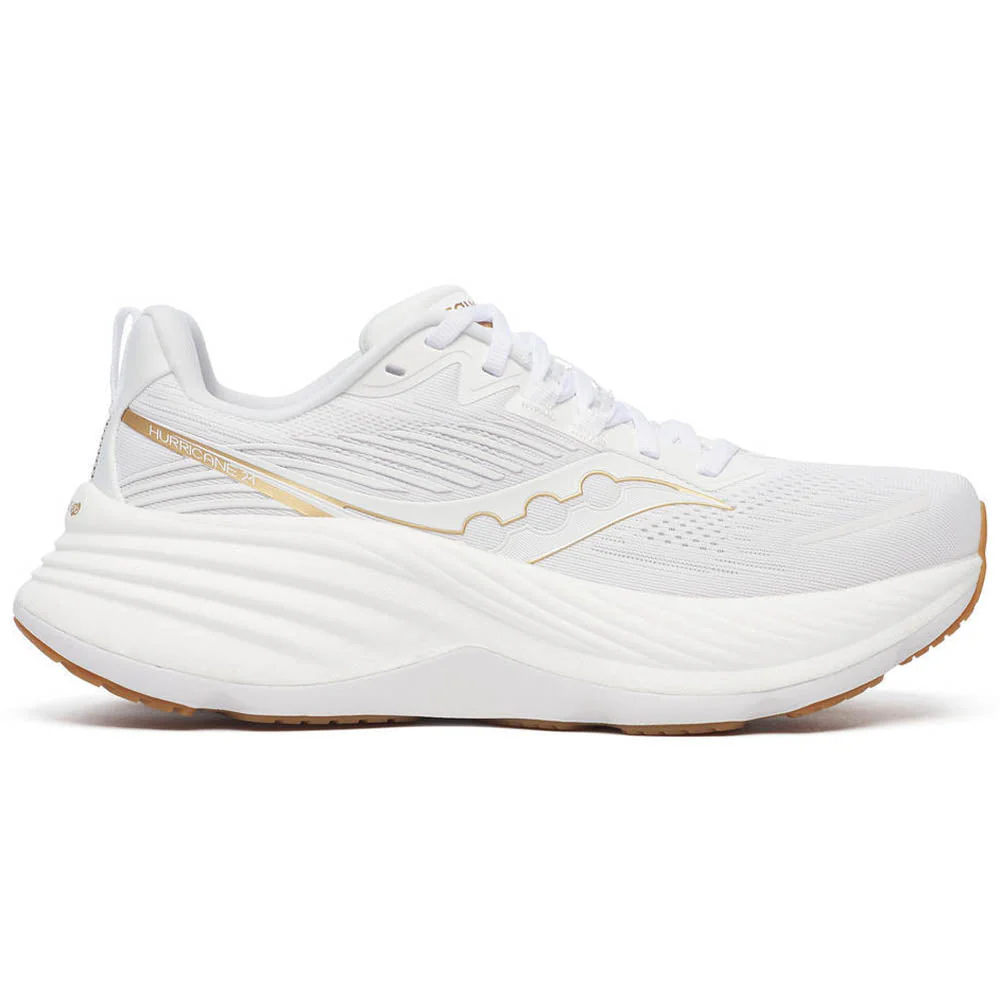 Women's Saucony Hurricane 24, White/Gold, 7.5 B Medium