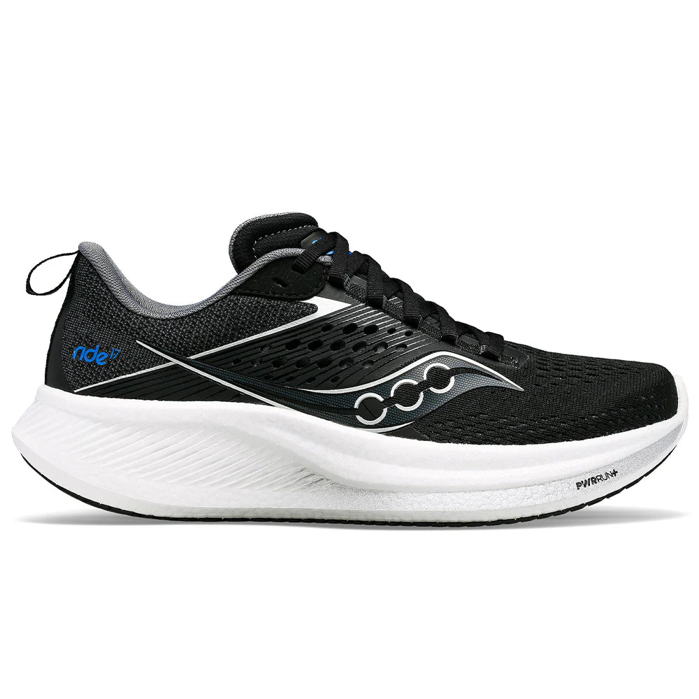 Women's Saucony Ride 17, Black/White, 9.5 D Wide