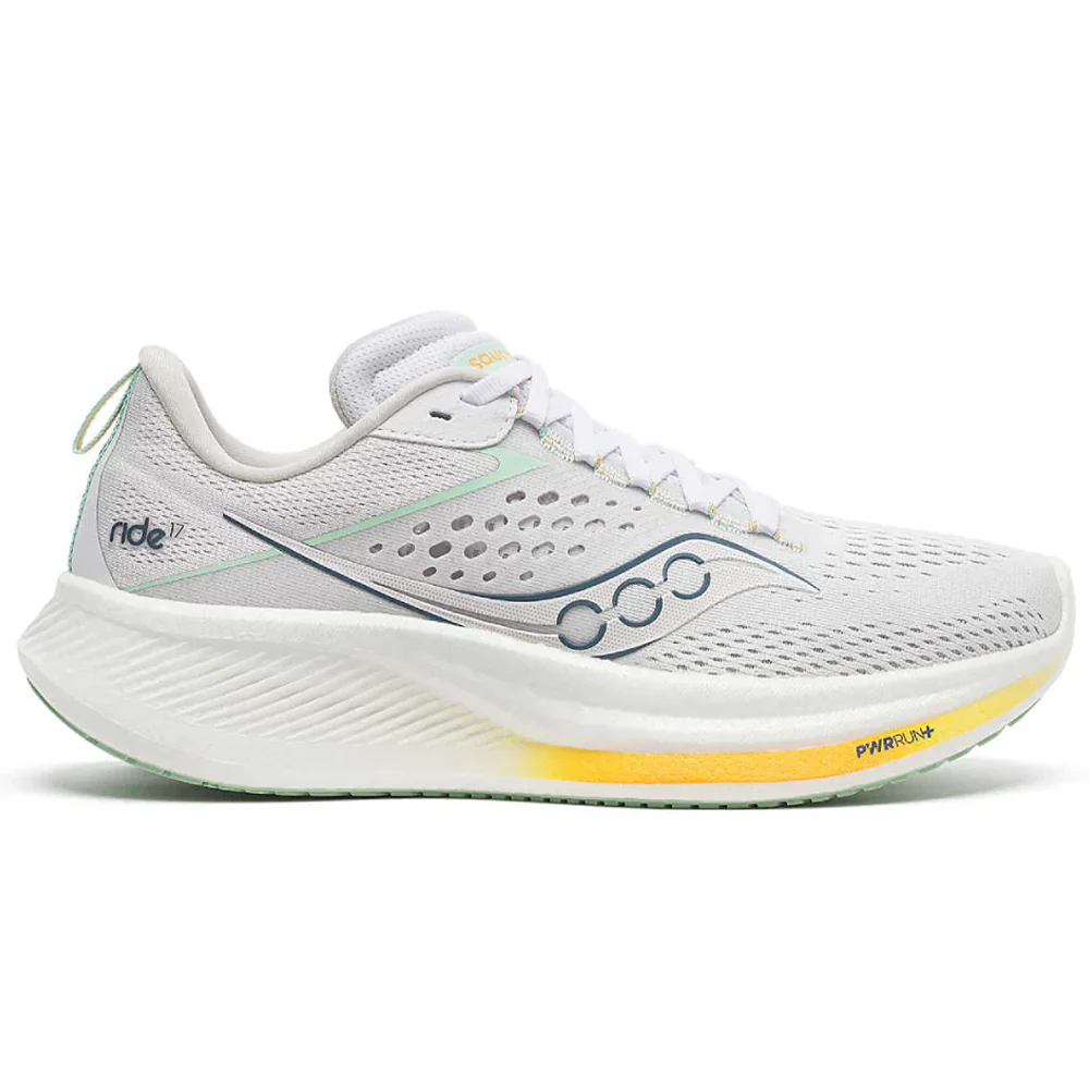 Women's Saucony Ride 17, White/Peel, 8 B Medium