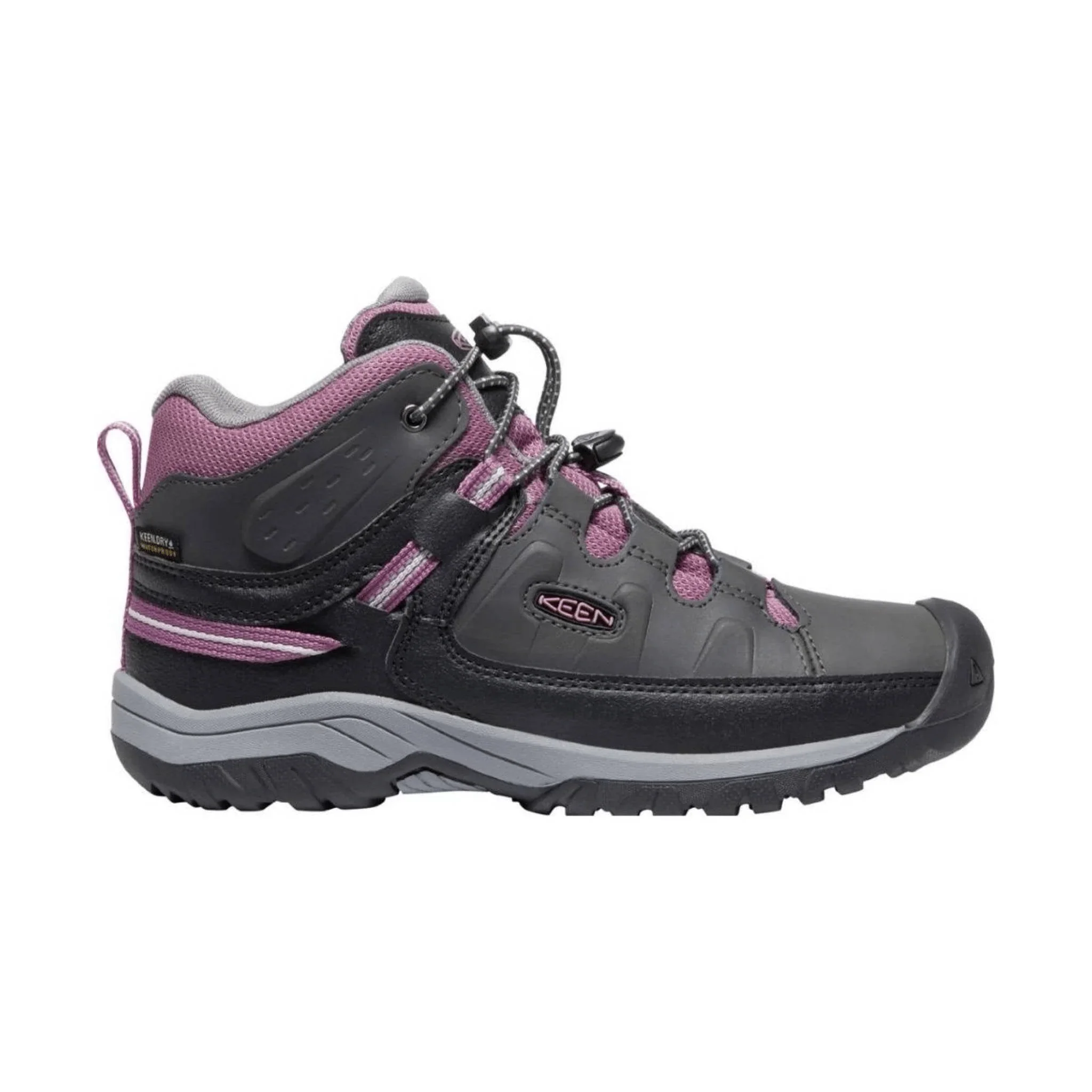 Youth Keen Targhee Mid Waterproof, Raven/Tulipwood, 7 Medium