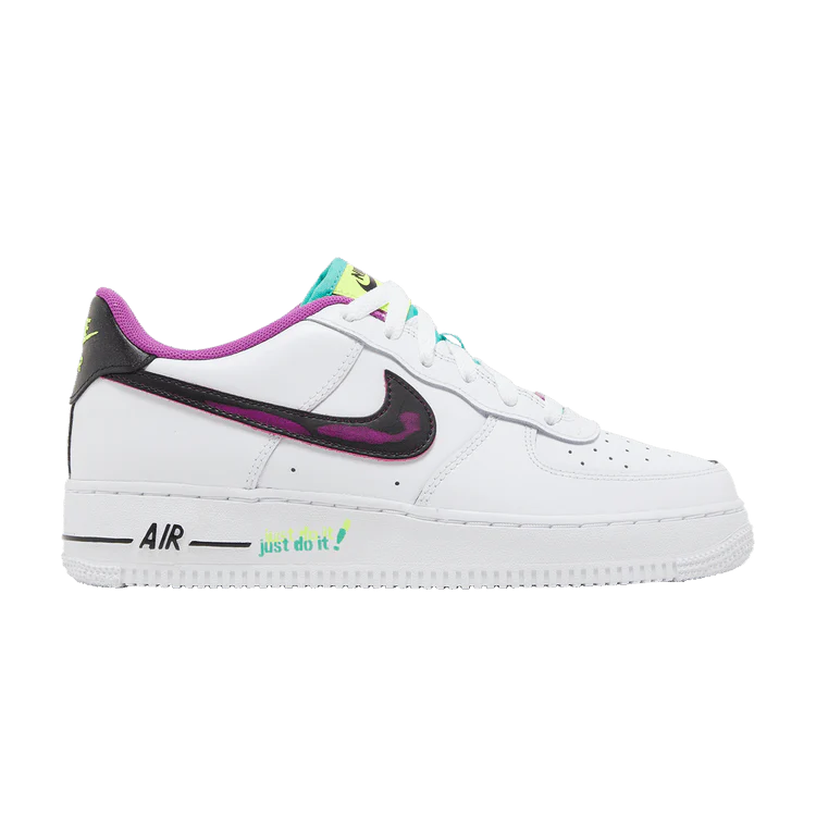 Youth Nike Air Force 1 LV8, White/Black-Vidid Purple/Light Menta, 7 Medium